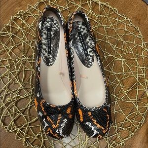 Zara Black and Orange Patterned Real Leather Pump